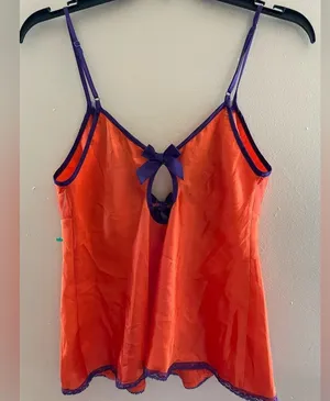 Vintage Nayomi Orange & Purple Lingerie Sleeveless Top Size Medium thumbnail 4
