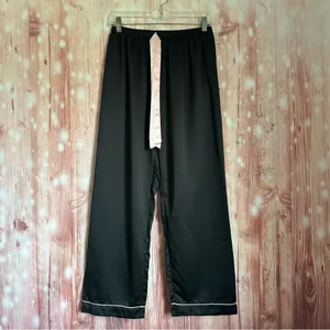 Cider Black Satin 3 Piece Pink Trim Pajama Lounge Set Size Large thumbnail 4