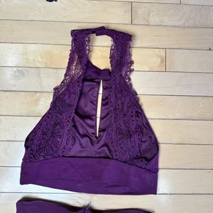 LULU'S 2 Piece Purple Lace Back Crop TOp & Skirt Set Size Small thumbnail 6