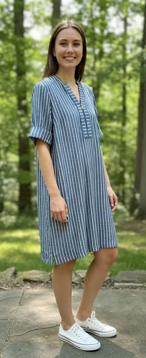 Anne Klein Blue and White Striped Dress size 10 thumbnail 1