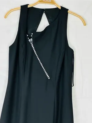 Adriana New York Black Sleeveless Maxi Dress with Rhinestone Diagonal Detail thumbnail 10