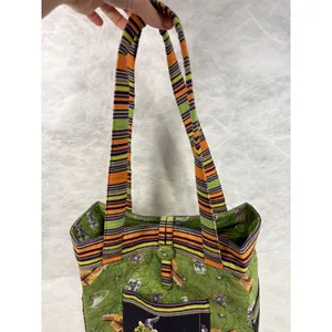 Vintage Handmade Halloween Goblin Wizard Tote Bag Green Orange Striped Spooky thumbnail 6