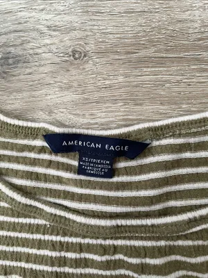 American Eagle | Green striped lettuce hem top size xs thumbnail 2