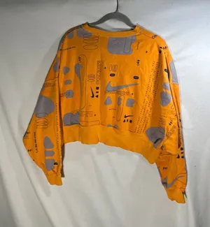 Nike Sportswear Cropped Sweatshirt Orange All Over Print Graphic Pullover Womens thumbnail 1
