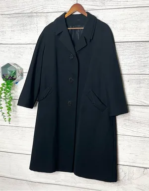 Vintage Black Wool Blend Winter Overcoat with Jeweled Buttons Size XL thumbnail 2