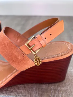Tory Burch Mini Benton Wedged Sandal Ambra Tan Suede Leather Women’s Size 9 thumbnail 4