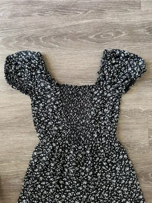 TRIXXI Black Floral Wide Leg Jumpsuit Puff Sleeve Smocked Back S thumbnail 10