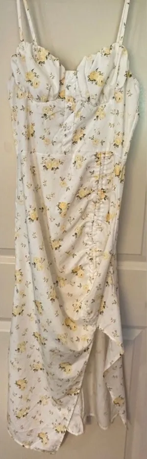 Shein White Yellow Spaghetti Strap Slit Midi Dress Size XS thumbnail 1