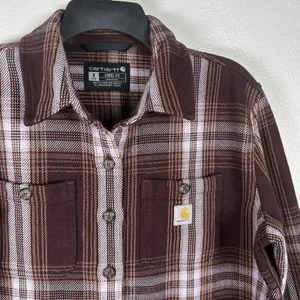 Carhartt Loose Fit Twill Shacket Womens Size Small Brown Plaid Cotton TW5991-W thumbnail 2