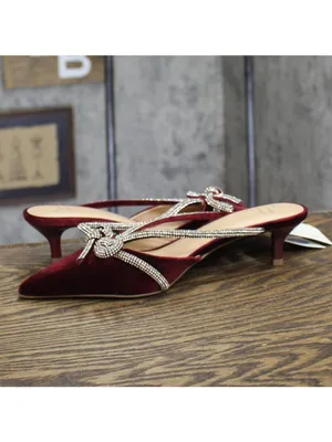 NWT A New Day Gwen Rhinestone Bow Velvet Mule Heels 94656737 Burgundy Red 7M thumbnail 8