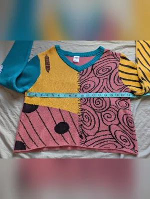 Nightmare Before Christmas Sally Cropped Knit Sweater Medium Blue/Yellow thumbnail 4