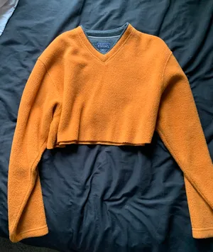 Basic Editions Cropped Orange V Neck Sweater thumbnail 1