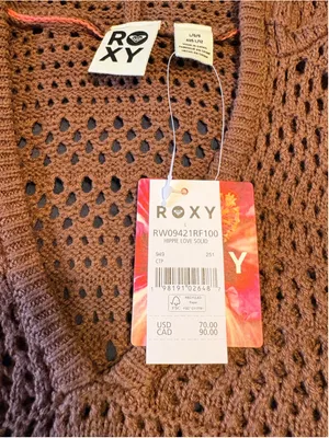 Roxy Hippie Love Open Knit Hooded Sweater Size L NWT (25” PTP) Mocha thumbnail 11