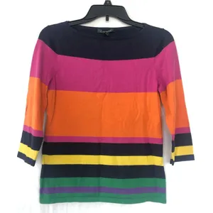 Lauren Ralph Lauren womens striped colorblock silk blend sweater blue/pink small thumbnail 1