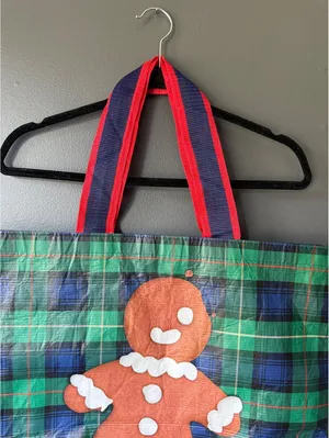 Aerie Holiday Gingerbread Tote Bag with Red and Navy Handles thumbnail 4
