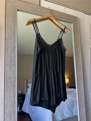 Victoria’s Secret Black Lace Trim Sleeveless Lounge Romper Size Small thumbnail 2