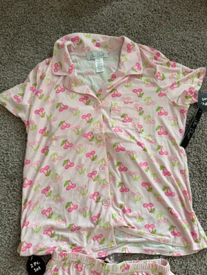 NWT Star Dust two piece short sleeve shorts cherry pajama set size medium thumbnail 6