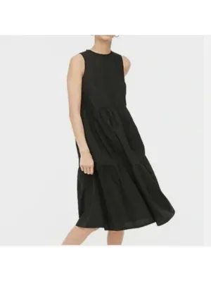 Vila Clothes black tiered sleeveless midi dress cotton blend New Sz 12 - 14 thumbnail 2