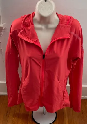 Orange Coral Hooded Full Zip Lined Pockets Logo Windbreaker, size M thumbnail 1