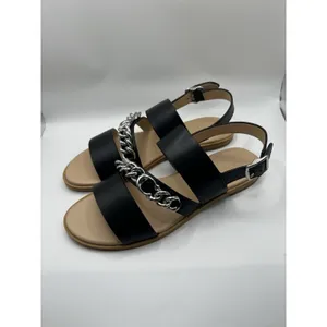 Coach Black Leather Heather LTR Chain Sandals 7.5B Strappy Silver Hardware thumbnail 4