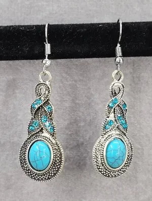 Silver Blue Rhinestone Drop‎ Boho Dangle Fashion Jewelry Earrings JB2-78 thumbnail 1