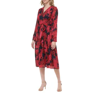 NEW Tommy Hilfiger Glitter-Dot Floral Belted Dress Sky Captain / Persian Red 12 thumbnail 2
