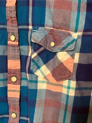 American Eagle Plaid Flannel Snap Button Front Shirt Blue Pink Women's Small thumbnail 5