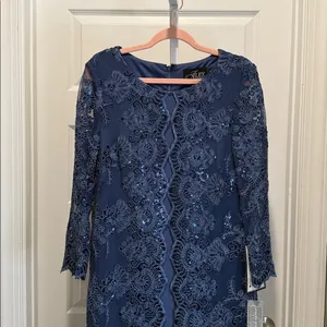 Alex Evenings Navy Sequin Lace‎ Jacket Dress Set 6 NWT Wedding Party Formal thumbnail 5