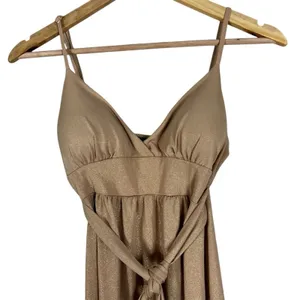 Vintage Street Code Mini Dress Womens S Gold Metallic Tie Waist Cocktail Y2K‎ thumbnail 2