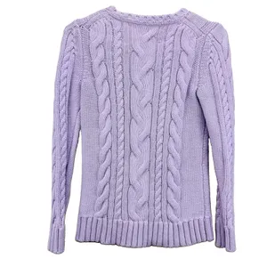 LL Bean Lilac Purple Double L Mixed Cable Crew Neck Pullover Cotton Sweater XS thumbnail 6