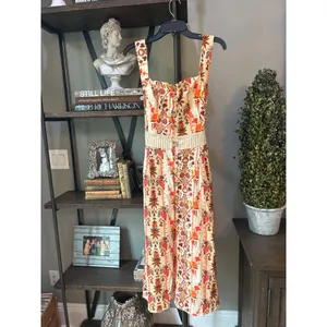 Agua Bendita Goldenrod Button Midi Dress Jazmin Orange Cream Womens Size Large thumbnail 10