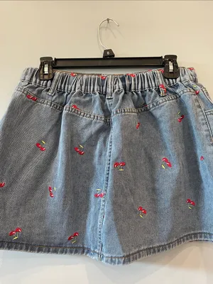 Denim Mini Skirt with Red Cherry Embroidery xl thumbnail 3