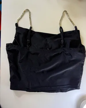 Satin Black Crop Top with silver chain straps Size M thumbnail 2