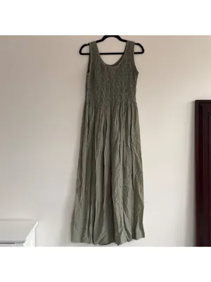 Basement USA Inc Sage Green Smocked Maxi Dress Sleeveless Boho Cottagecore thumbnail 5