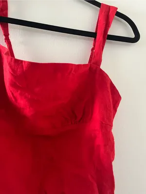Red 100% Cotton Corset Crop Top Large Lace Up Back Euro Summer Coastal thumbnail 2