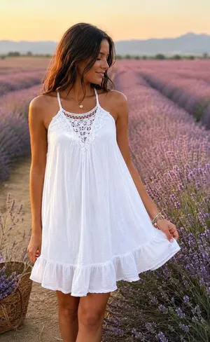 Lei White Crochet Halter Mini Dress Boho‎ Beach Cover Up Size S thumbnail 1