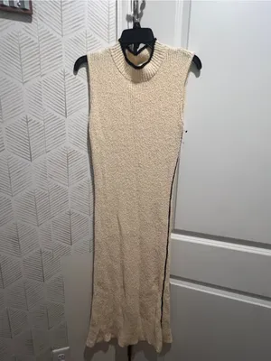 Miou muse Sleeveless Knit Midi Dress in Cream thumbnail 4
