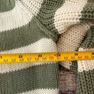 Aerie Olive Green Cream Striped Oversized Raglan Shaker Knit Sweater Size Medium thumbnail 6