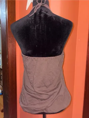 Decree-Y2K Crochet Yoke Halter Tank Top - Brown thumbnail 4