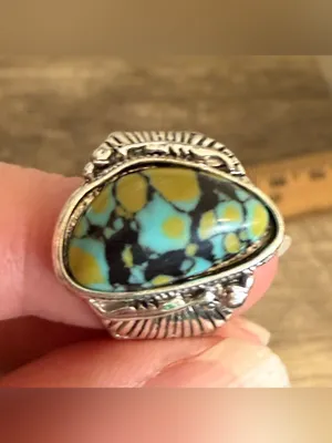 Silver Tone Ring Faux Turquoise No Size See Photos Southwestern Boho thumbnail 6