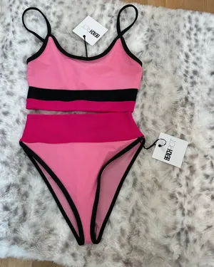 Beach Riot Colorblock Pink Bikini Set thumbnail 1