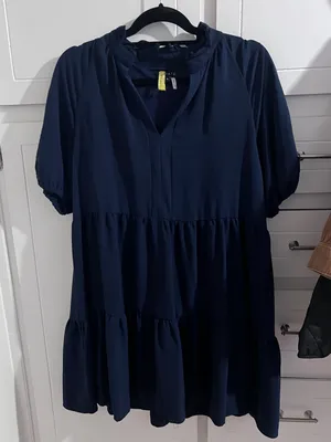 1. State Navy Tiered Smocked Neck Dress thumbnail 1