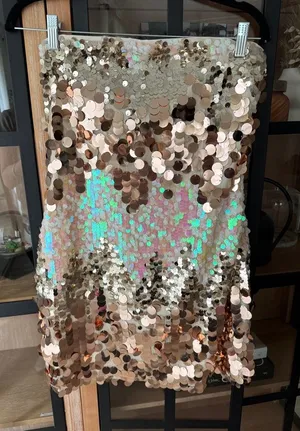 Le lis Disco sequined mini dress discs iridescent strapless cocktail rose gold party thumbnail 1