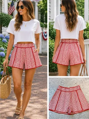 NWT Lovers + Friends Bizzy High Waist Wide Leg Embroidered Chevron Shorts~ L💛 thumbnail 2