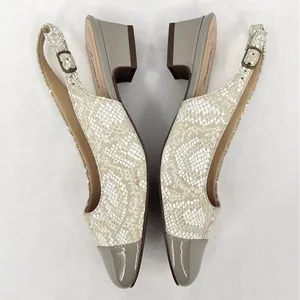 Trotters Dea Light Grey Snake Leather Patent Square Cap Toe Slingback Pump 6.5 thumbnail 4