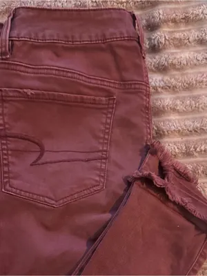 American Eagle Outfitters Maroon Red Super Stretch Jeggings Crop Jeans thumbnail 5