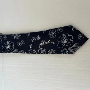 NWT Zara Sz M Navy Blue Floral Aloha Silk Thin Slim Necktie 58"‎ x 2.5" inch thumbnail 4
