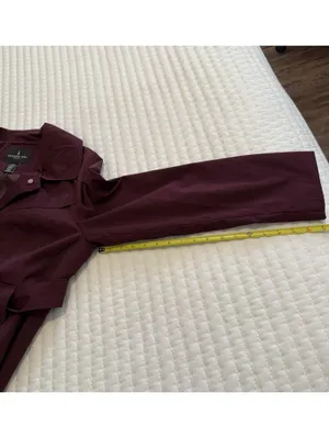 London Fog Burgundy Belted Collared Trench Coat Sz L Large Missing The Hood thumbnail 7