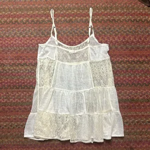 RETRO AEROPOSTALE PATCHWORK SHEER CREAM LACE CAMI TUNIC ROMANTIC BOHO thumbnail 7