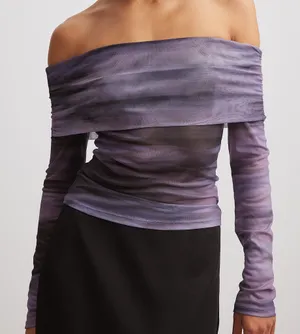 NA-KD off shoulder mesh top thumbnail 1